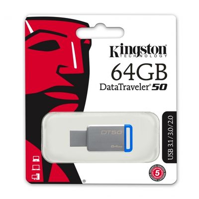 Pen-Drive-64GB-Data-Traveler-USB-3-1-3-0-2-0-Azul---Kingston-DT50-64GB