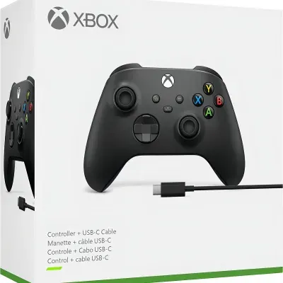 Controle Microsoft Xbox Sem Fio + Cabo Carregador -  Carbon Black QAT-00001 Controle Microsoft Xbox Sem Fio + Cabo Carregador -  Carbon Black