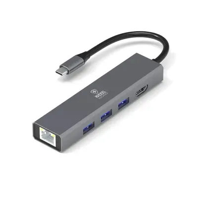 Hub Adaptador Kross USB-C para 3 portas USB-A 3.0 USB-C PD HDMI e RJ45 UCT618 Hub Adaptador Kross USB-C para 3 portas USB-A 3.0 USB-C PD HDMI e RJ45
