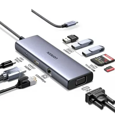 Adaptador UGREEN 9x1 USB-C para HDMI, 3USB-A 3.0, SD, TF UG-CM498 Adaptador UGREEN 6x1 USB-C para HDMI, 3USB-A 3.0, SD, TF